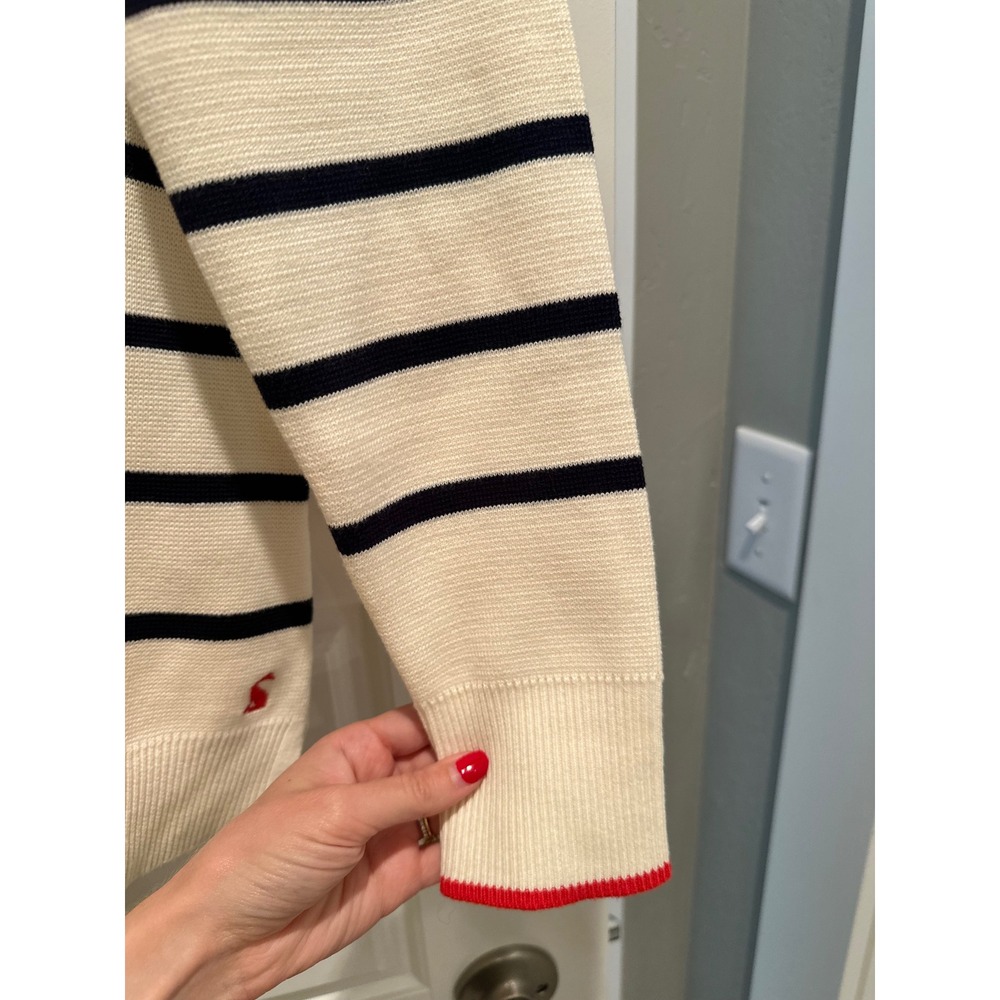 Joules Portlow Striped Cotton Sweater Cream Navy Button Shoulder US 10 Nautical - Picture 8 of 8